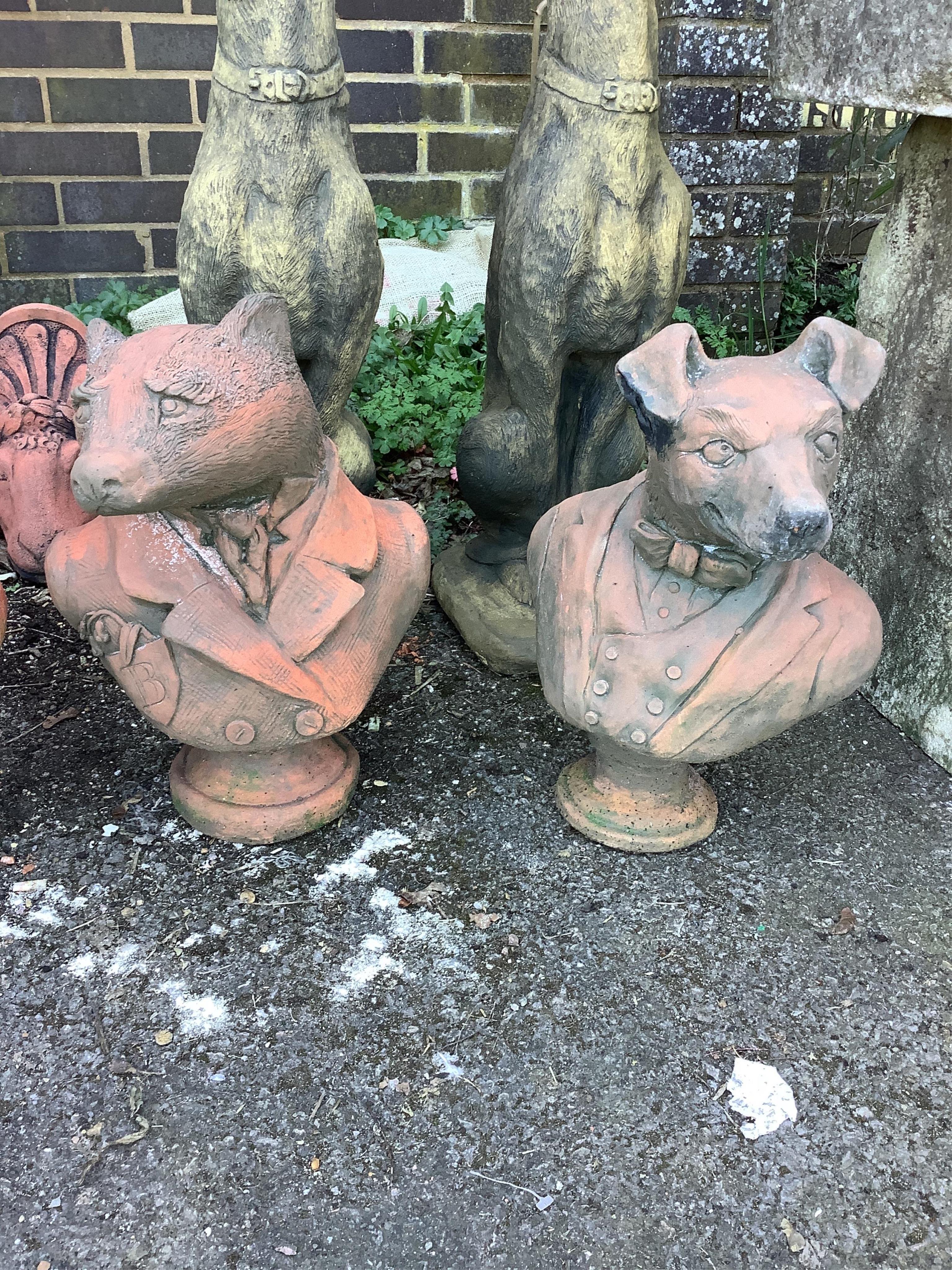 Four terracotta animal garden ornaments, largest height 40cm. Condition - fair to good
